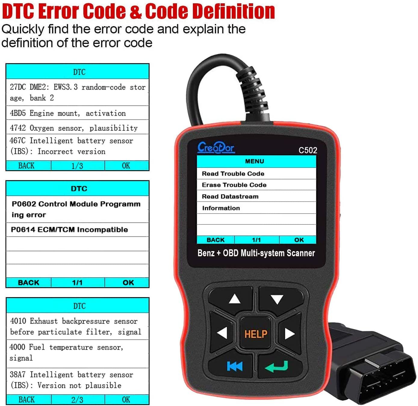 Creator C502 Benz & OBDII/EOBD SCANNER Genuine Automotive Fault Detection and Diagnostic Device