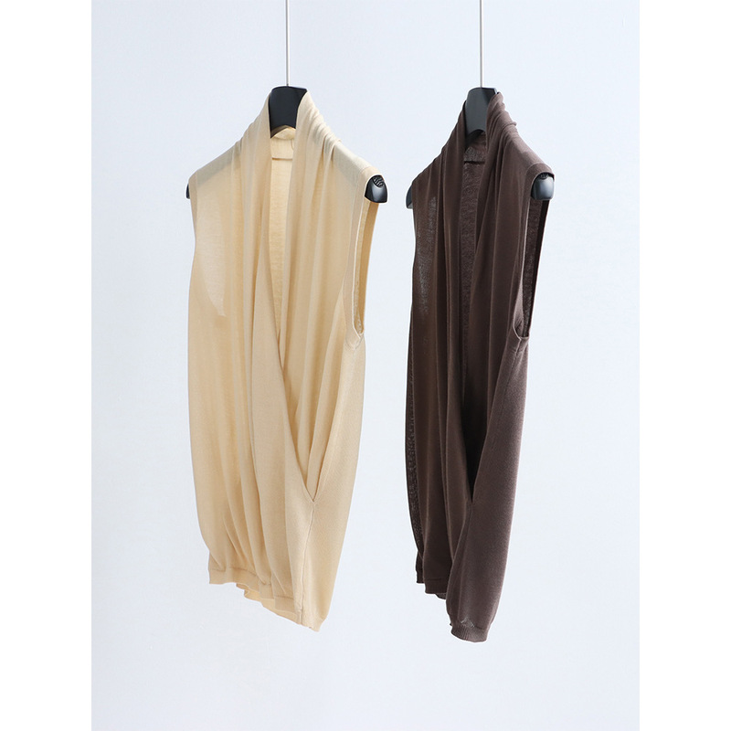 French-Style Elegant Overlapping V-Neck Vest 26 Summer Tencel Lyocell Sleeveless Knit Top Thin Commuter Blouse for Women
