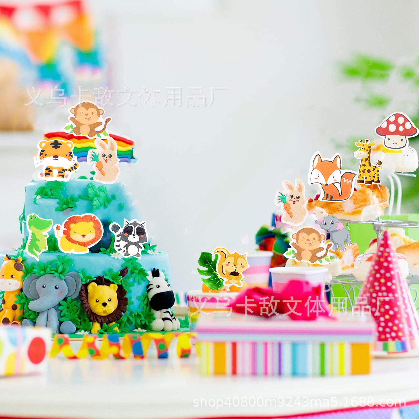 Especial transfronterizo para papel de arroz glutinoso creativo, tarjeta de decoración de animales forestales, decoración de platos fríos, papel de arroz glutinoso, decoración de pasteles de zoológico