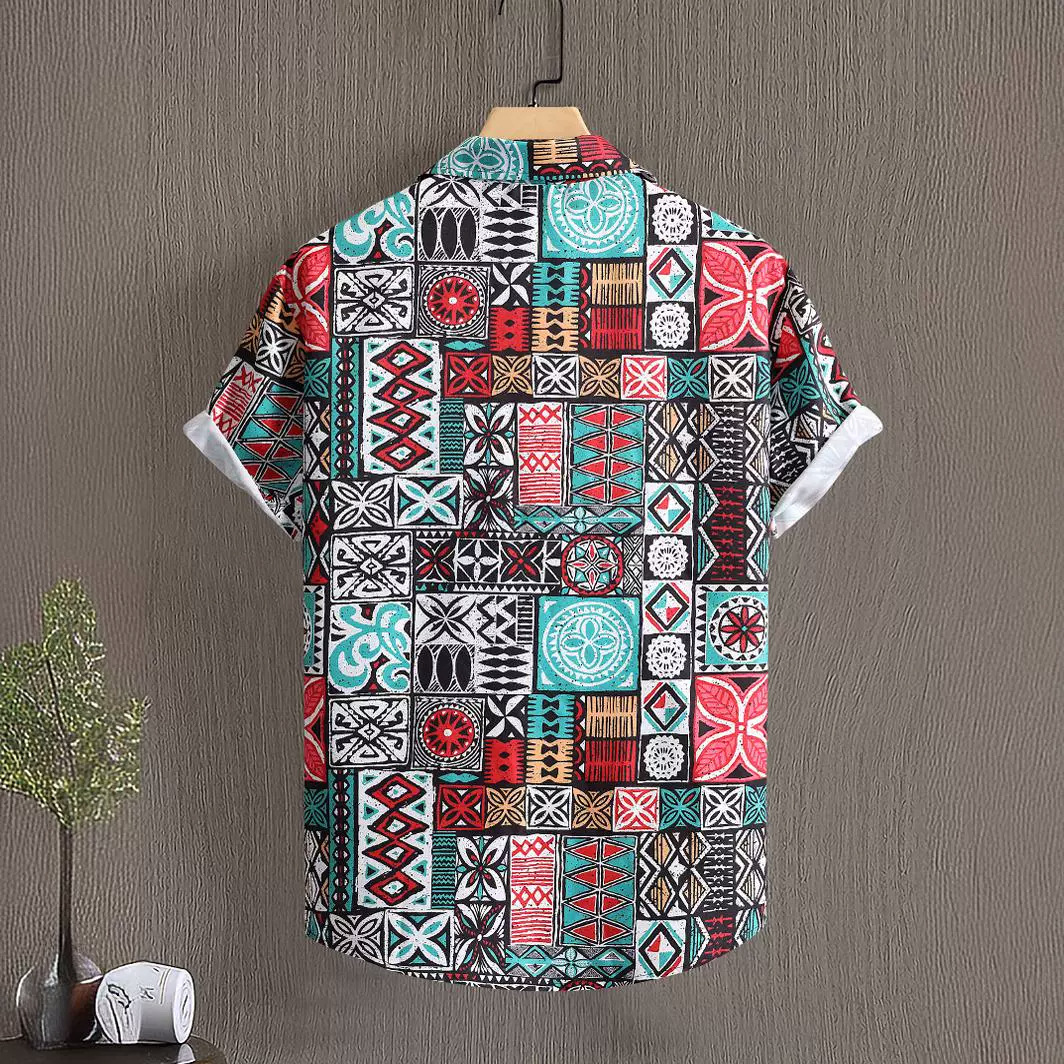 2023 verano nuevos hombres camisa estilo étnico hombres de Oriente Medio patrón retro Impresión digital camisa de manga corta