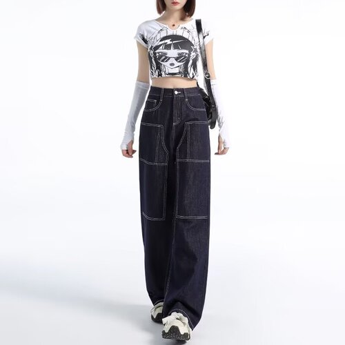 Wide-leg jeans for women, new autumn styles, flowing, lazy, casual, floor-length straight-leg pants