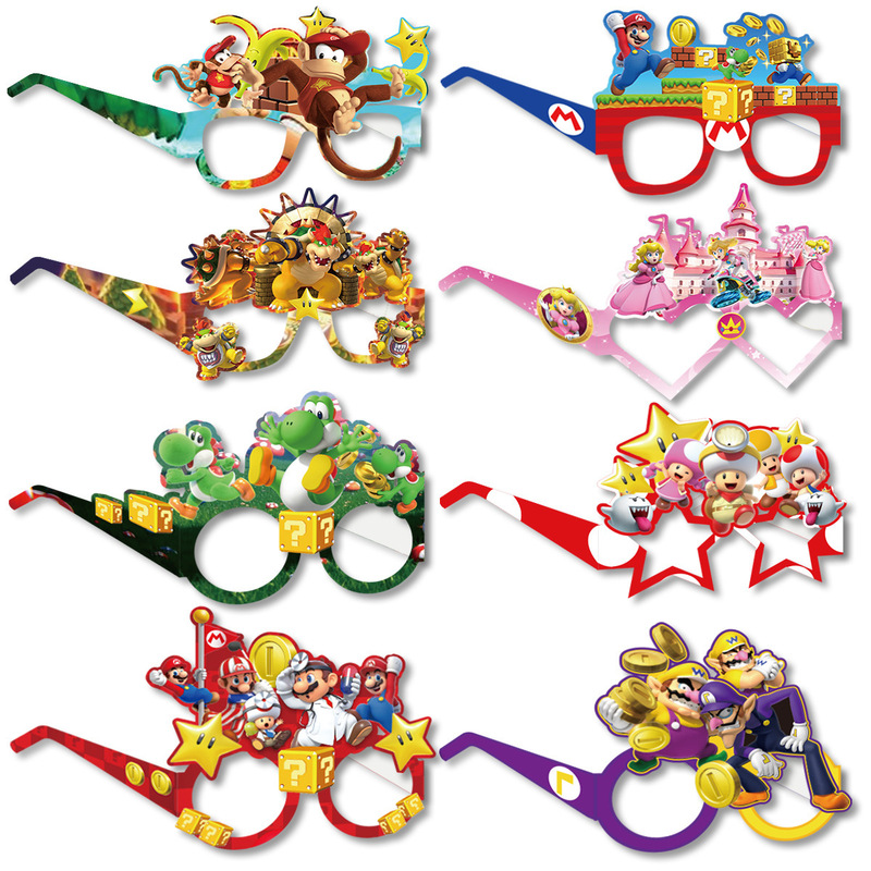 Cross-Border New Mario Party Paper Glasses Photo Props Game Theme Birthday Glasses Decoration