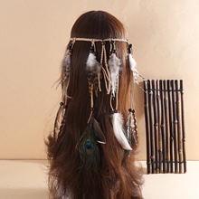 欧美跨境民族风羽毛发带波西米亚个性嬉皮羽毛头饰海边度假风配饰