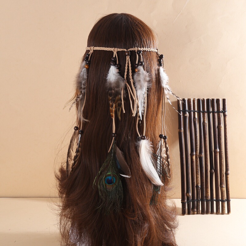 European and American Cross-Border Ethnic Style Feather Headband Bohemian Personality Hippie Feather Headdress Seaside Resort Style Accessories