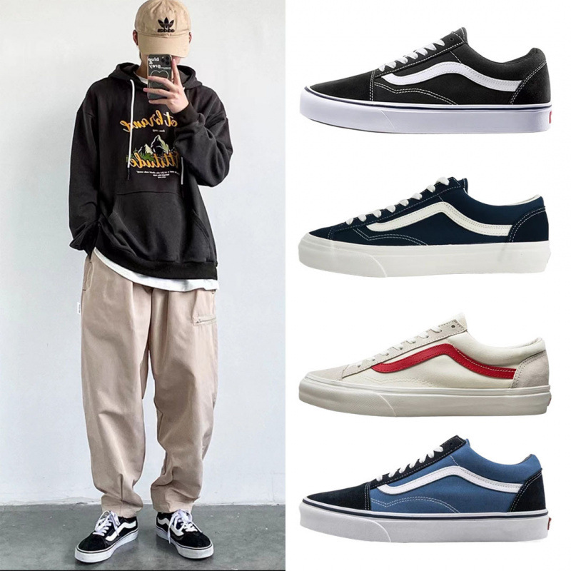 PUTIAN VANCE 로우 탑 스니커즈 OLD SKOOL 캔버스 신발 흑백 표범 무늬 캐주얼 남성 및 여성 캔버스 신발