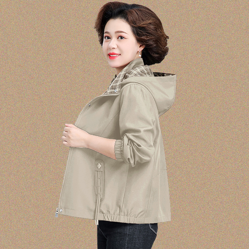 中年妈妈秋装外套2025新款中老年人女春秋格子上衣服奶奶风衣夹克|undefined