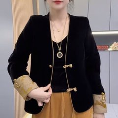 一件代发2025春季新款时尚宽松气质新中式国风盘扣拼色女装外套