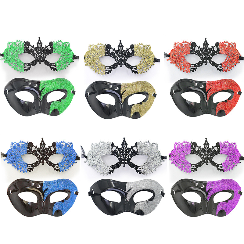 Explosiones de Halloween jazz mitad cara encaje plano plástico duro pintura aerosol máscara de fiesta masculina y femenina mayorista