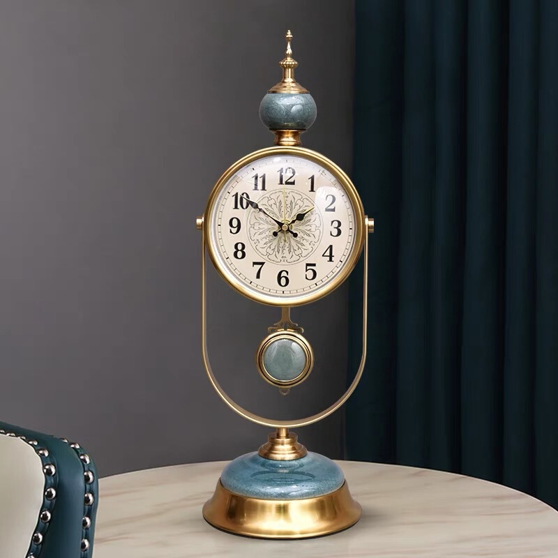 Table clock 欧式座钟摆件家用客厅桌面时钟复古钟表创意台式摆钟|undefined