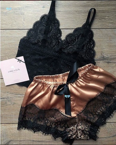 Сексуальная кружевная пижама Черный кружевной топ на подтяжках черный кружевной топ супер шорты