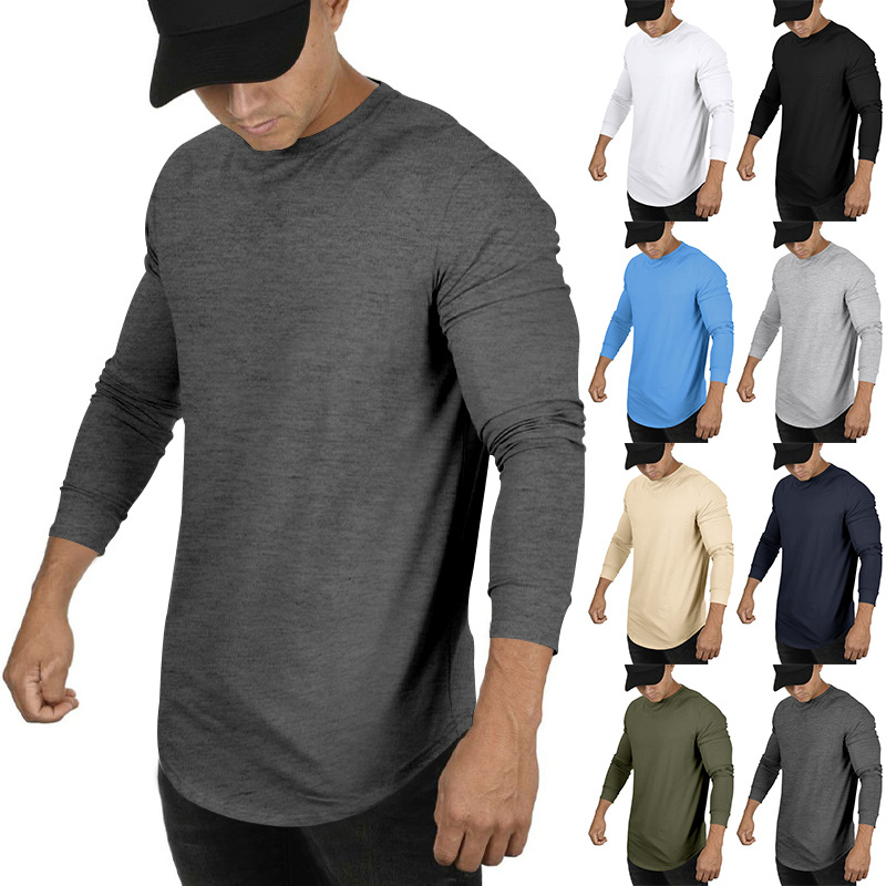 Autumn/Winter Men's 2024 Long sleeved Casual Round Neck Solid Color Top with Bottom T-shirt_senzul.com