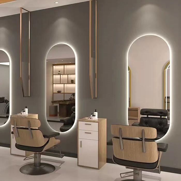 Espejo de peluquería simple, espejo especial para salón de peluquería, espejo de caída geográfica, mesa de peluquería red, lámpara de cinta roja luminosa unilateral, espejo inteligente de pared colgante image 4