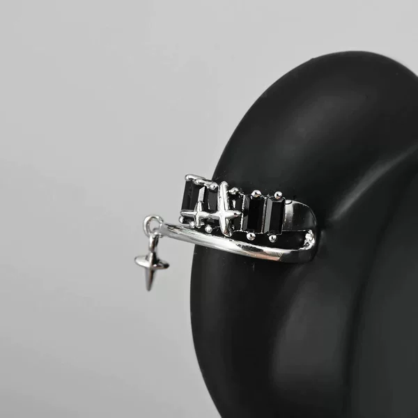Zircon Star Cross Ear Clip for Women, Fashionable Sweet Cool Style Black Diamond Star Ear Cuff for Men, Trendy Personalized Double-Layered Ear Jewelry