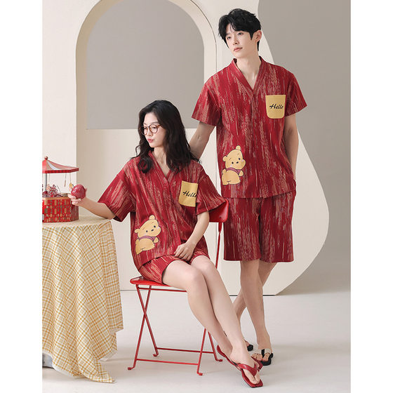 Couple Pajamas Summer Cotton Short-sleeved Wedding Festive Year Red Thin Cotton Home Clothes suit