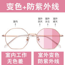 2024新款感光变色眼镜遮阳护眼防紫外线近视眼镜女变粉平光镜批发