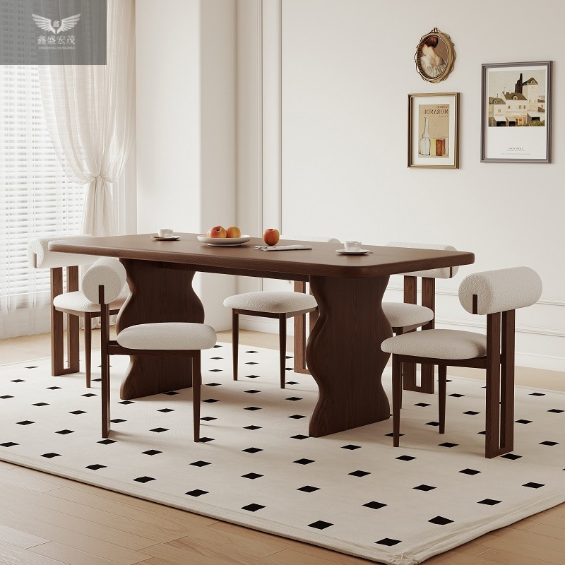 Madera de cera blanca estilo francés retro silla de comedor de madera maciza mesa de comedor casera ondulación rectangular diseñador de pequeña mesa de comedor