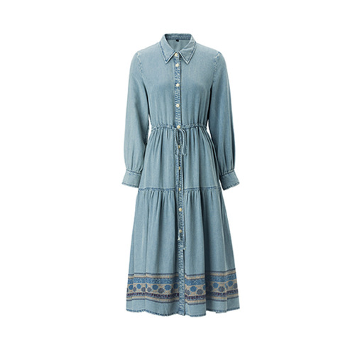 2025 New Spring Retro Drawstring Bodycon Dress for Women, Hand-embroidered Denim Skirt A82751