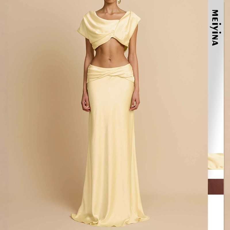 Sexy Geometric Panel Two-Piece Dress Set, Ruched Bustier Top With Asymmetrical Skirt For Women Fashion-Forward Two-Piece Set_ecoleips.com