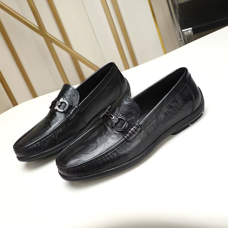 2025 новые осенние мужские туфли, дышащие туфли из коровьей кожи первого слоя, слипоны на плоской подошве, тонкие мужские повседневные кожаные туфли
