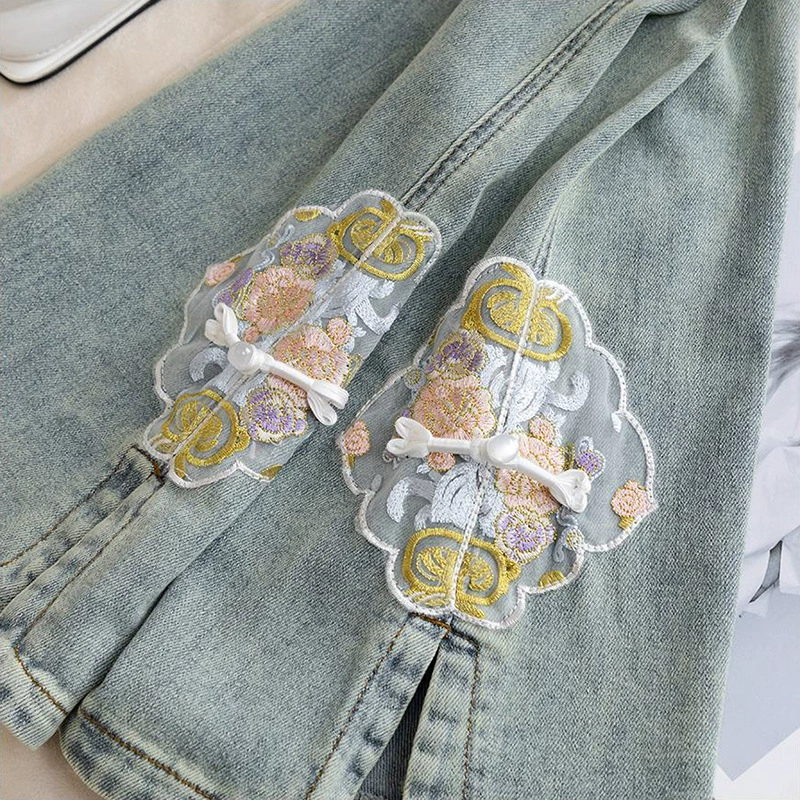 Jeans, demi-season trousers, Chinese style, plus size, 2024 years