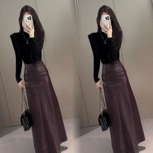 新款皮裙套装两件套女上衣加包臀半身长裙减龄搭配一整套秋装