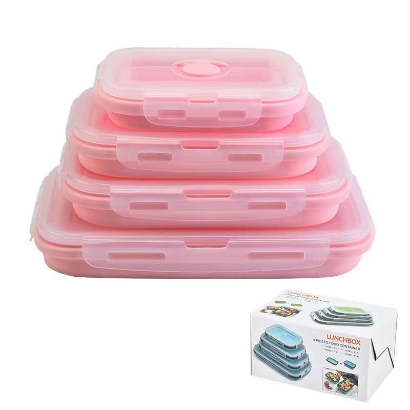 Caja de almuerzo plegable de silicona viaje portátil caja de picnic caja de comida caja de almuerzo de microondas casera caja de silicona