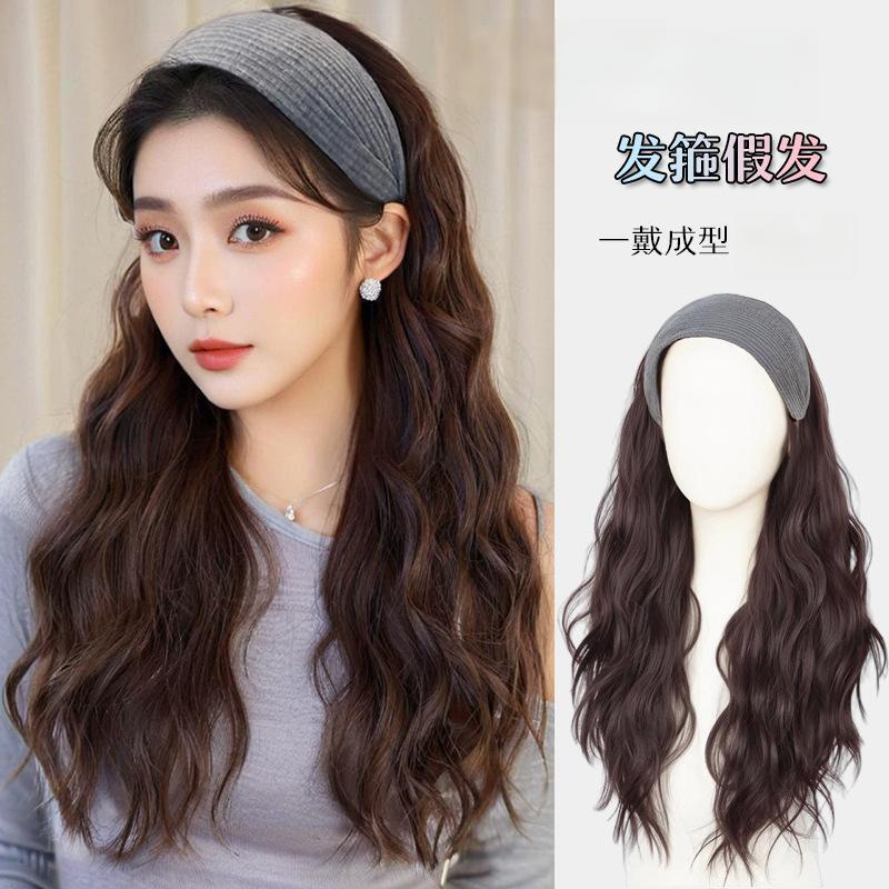 Headband-Style Wig for Women, Widened One-Piece Design, Same Style as Meng Ling, Gray Curly Hair Half Wig, Large Waves, Realistic Natural Hair Strands