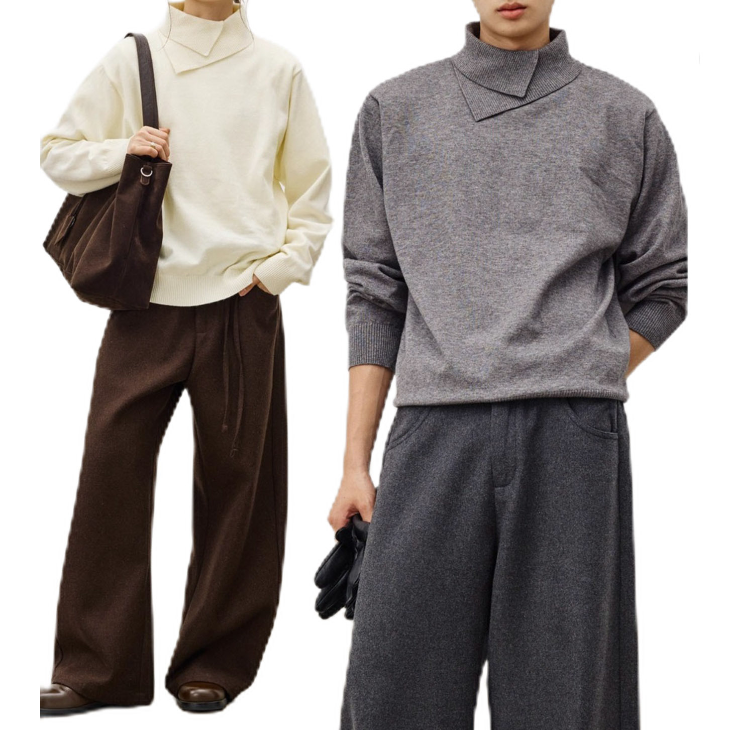 Explosiones transfronterizas de tamaño europeo de tamaño grande forma de doble cuello de jersey de punto suéter hombre perezoso otoño invierno fábrica al por mayor