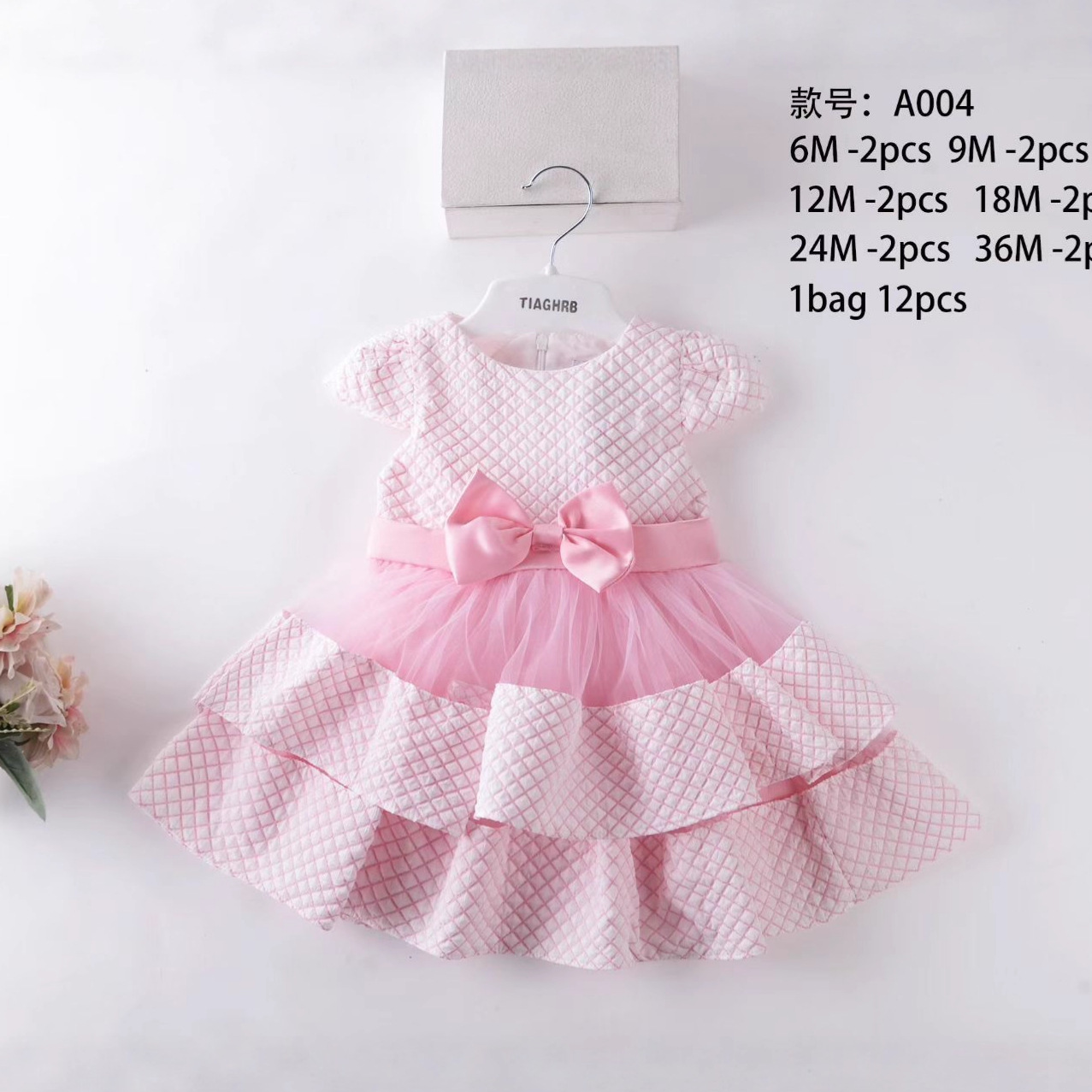 Vestido de Princesa para Bebé de Algodón y Malla, Plisado, Con Lazo image 3