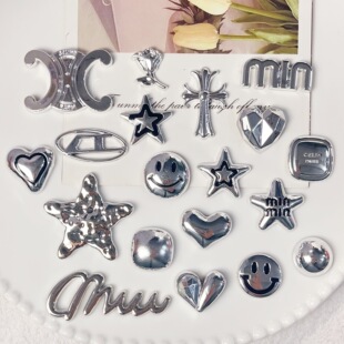 Hot-selling Electroplated Silver Smiley Five-pointed Star Love Phone Case Bag Shoe Material Accessories Chanel Style Jewelry Accessories