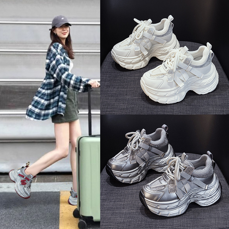 Thick-Soled Height-Increasing Trendy Dad Shoes for Women 2026 New Casual Fashion Versatile Lightweight Sneakers for Petite Individuals