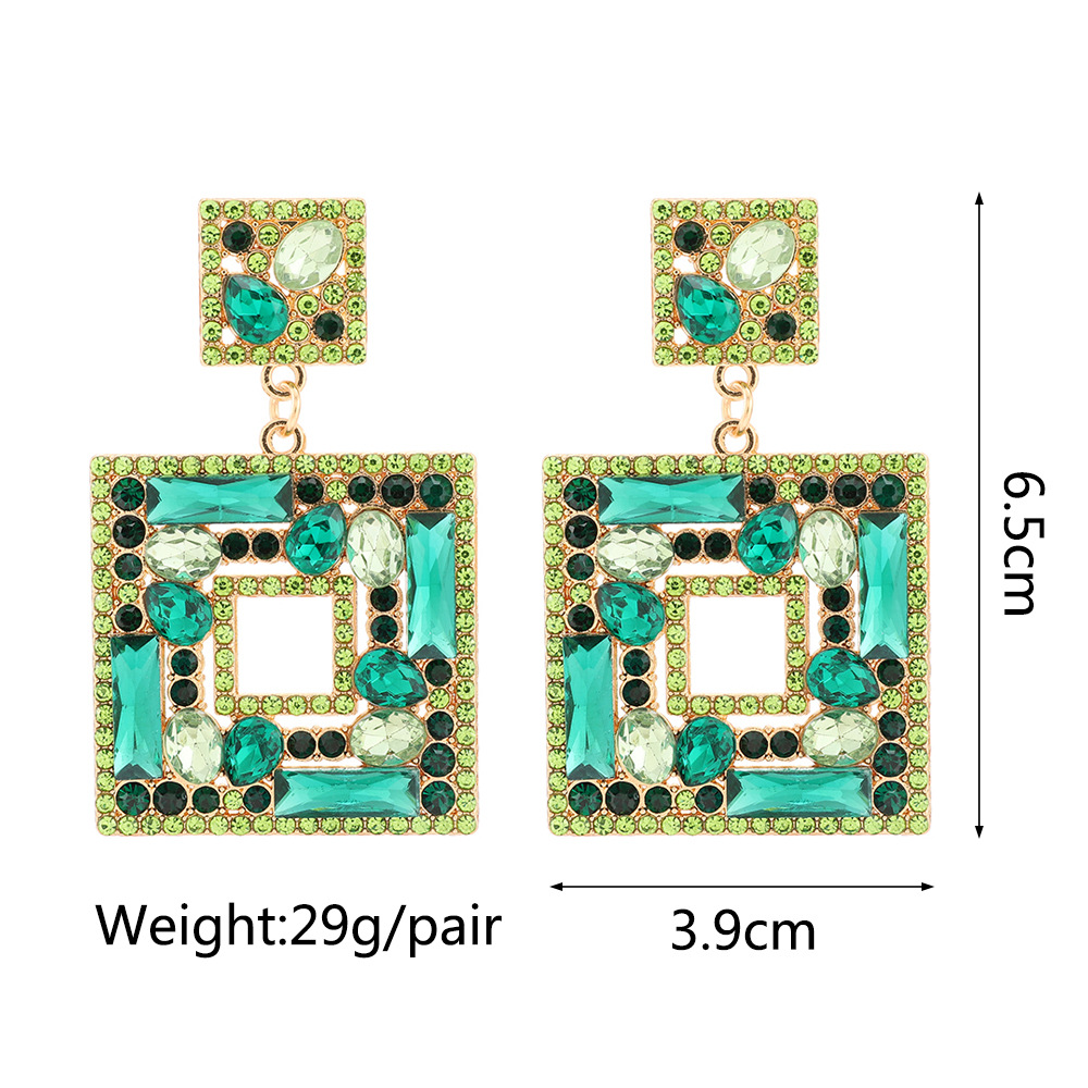 1 Paire Dame Carré Pierres Précieuses Artificielles Boucles D'oreilles display picture 1