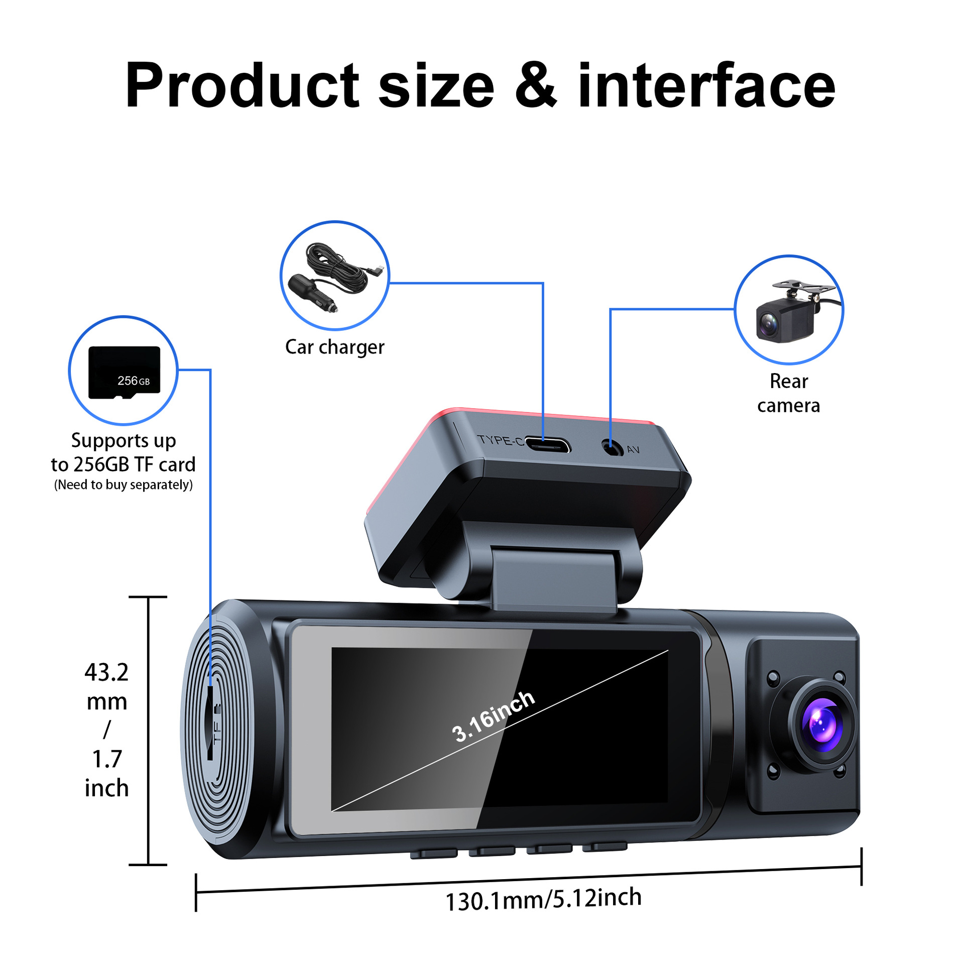 Night Vision Three-Lens 4K Wifi Connected Parking Monitoring Reversing Video Dash Cam 24-Hour Parking Monitoring