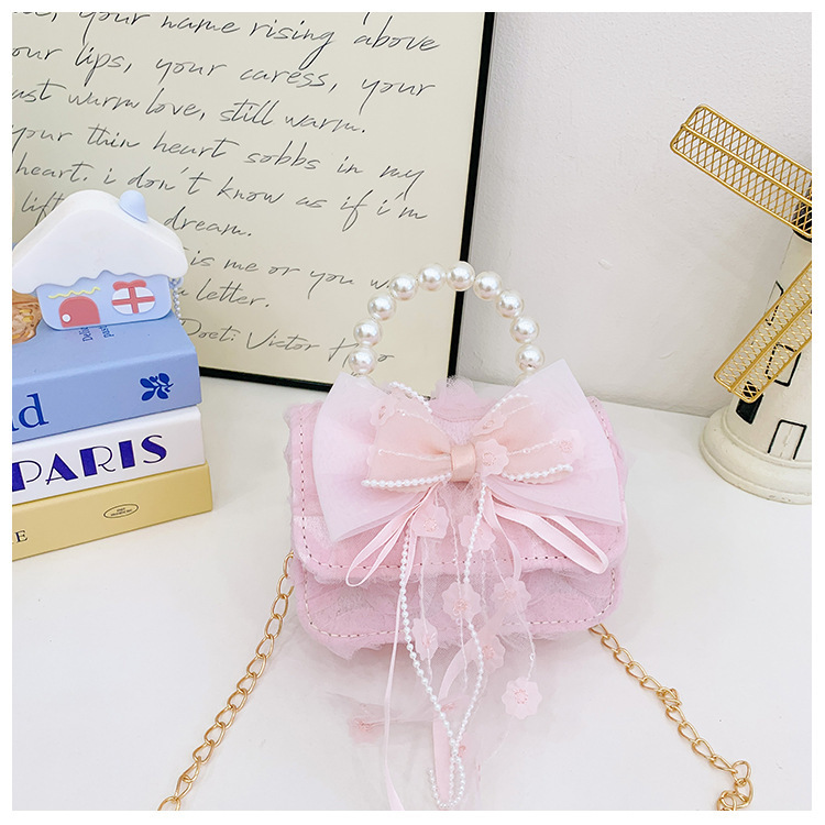 Bolsos de princesa transfronterizos nuevos bolsos de invierno y otoño de encaje de arco de tejido bolsos de mano de chicas cadenas bolsos de mochila accesorios