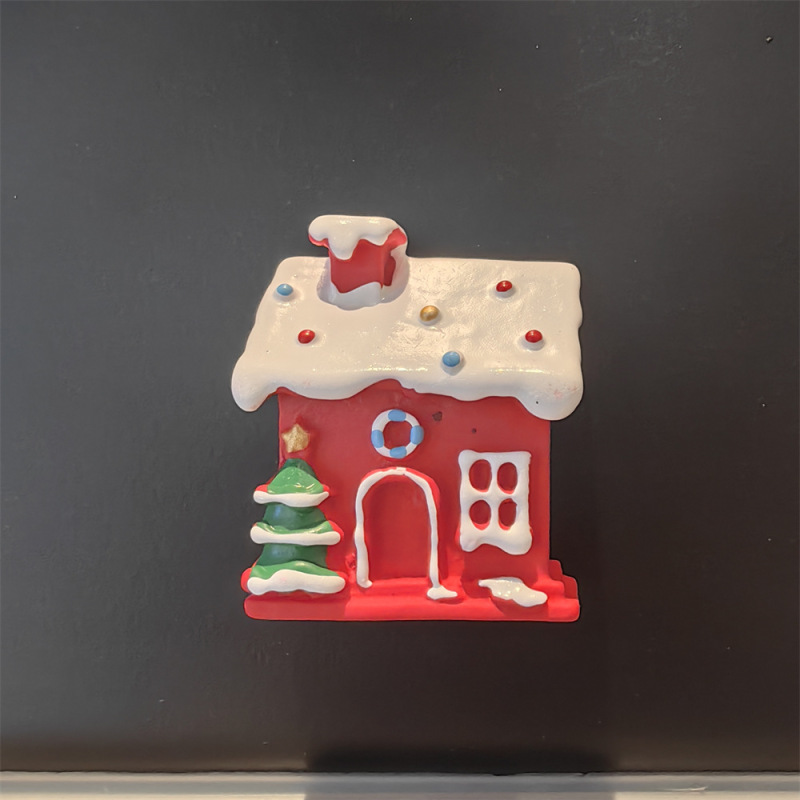 小红书同款圣诞花环红房子雪花立体冰箱贴磁铁氛围感装饰雪屋磁吸|undefined