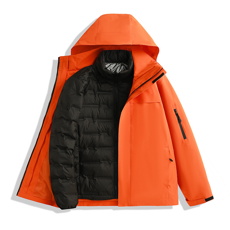 Down-Lined Outdoor Three-In-One Jacket for Couples, Windproof and Warm, Suitable for Group and Corporate Workwear, Can Be Printed with Logo