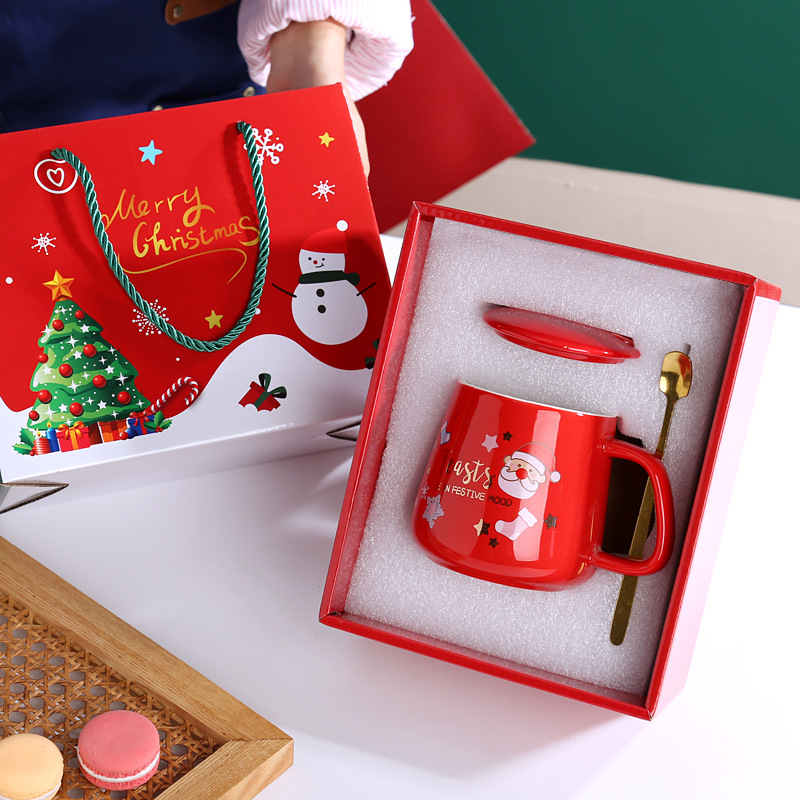 Big belly cup Christmas gift box set with lid spoon mug water cup gift souvenir printing