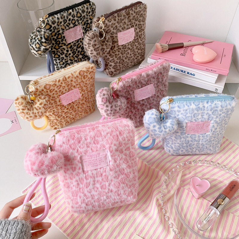 Ins-Style Leopard Print Plush Makeup Bag, High-Value Skincare Storage Bag, Lipstick Bag, Travel Portable Toiletry Bag Ins-Style Leopard Print Plush Makeup Bag, High-Value Skincare Storage Bag, Lipstick Bag, Travel Portable Toiletry Bag