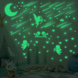情人节爱心创意星星夜光贴月亮流星荧光贴卡通丘比特夜光墙贴纸
