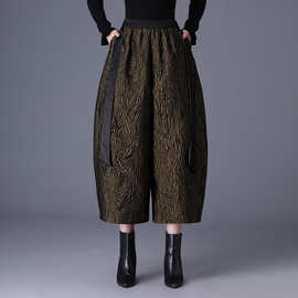 品质保证减龄中年女春秋大码显瘦花苞裤提花面包裤百搭阔腿休闲裤