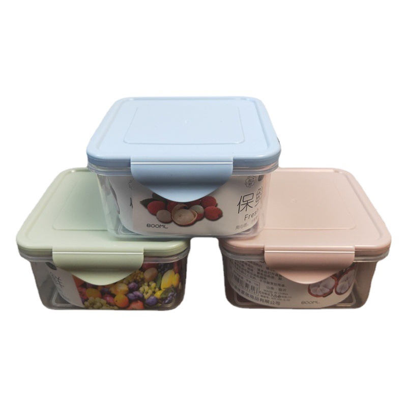 Refrigerador al por mayor color cuadrado cubierta crujiente caja de almacenamiento de frutas y verduras refrigerador de plástico cocina hebilla cubierta