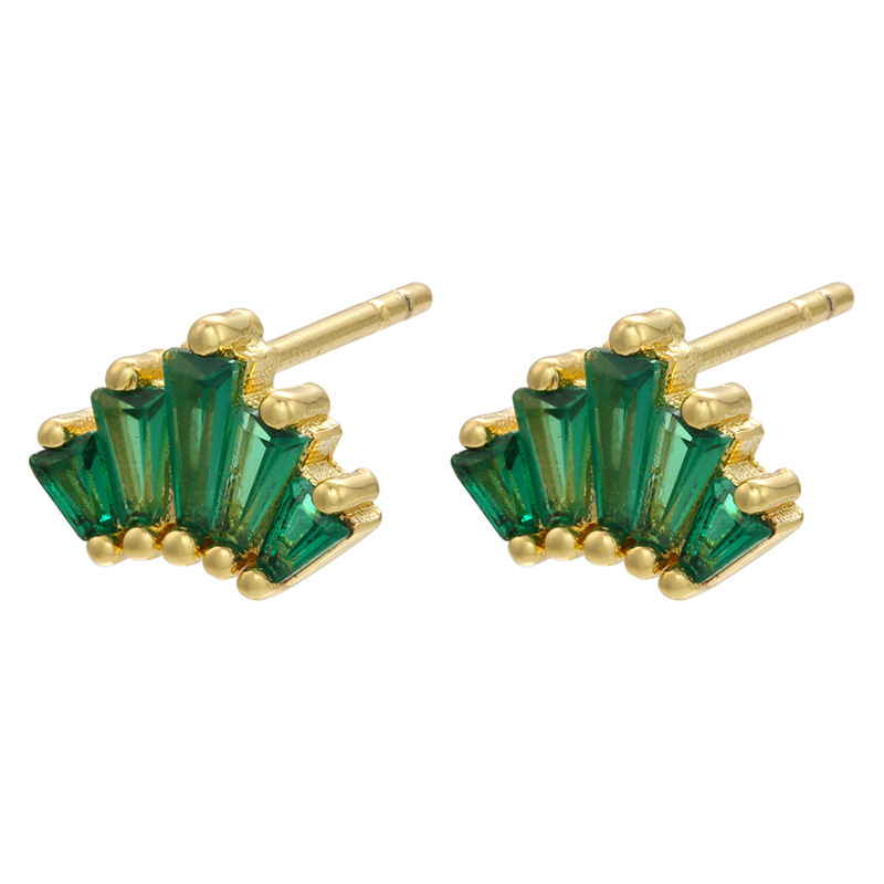 Rétro Géométrique Vert Pierres Précieuses Diamant Cuivre Boucles D'oreilles En Gros Nihaojewelry display picture 7