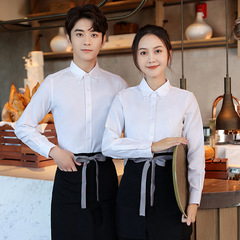 Winter and Autumn Hotel Waiter Long-Sleeve Shirt Lobby Manager Uniform Western Restaurant Cafe Light Gray Shirt Workwear
