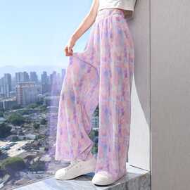 女童阔腿裤夏季薄款儿童冰丝裤中大女童夏装女孩防蚊裤直筒长裤子