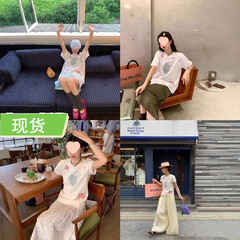 ル・ルージュ 周美梅の手作りモンタージュ 楽しいカラフルチェック柄パッチ刺繍半袖Tシャツ