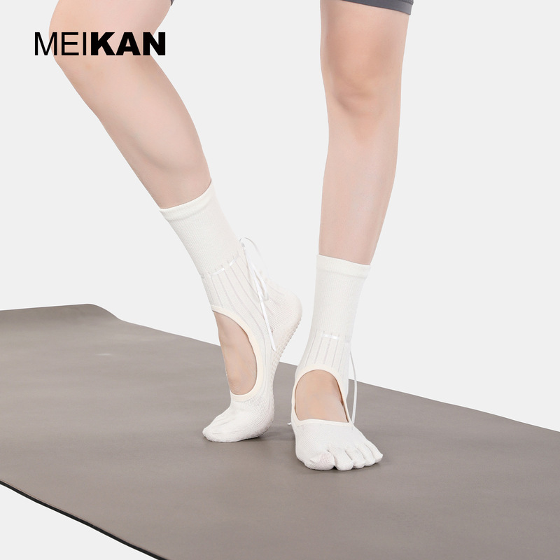 MEIKAN瑜伽袜子露背五指运动防滑袜中筒袜子女分趾丝带地板袜|undefined