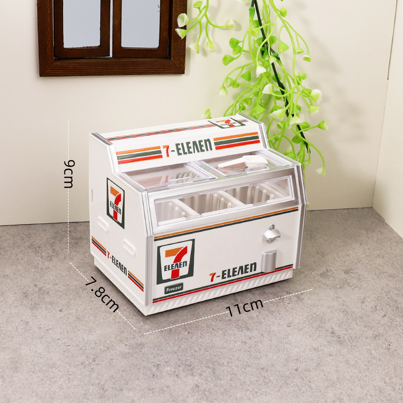 发光磁吸模型微缩装饰摆件卧式冰箱迷你711冰箱贴冰柜便利店创意|undefined