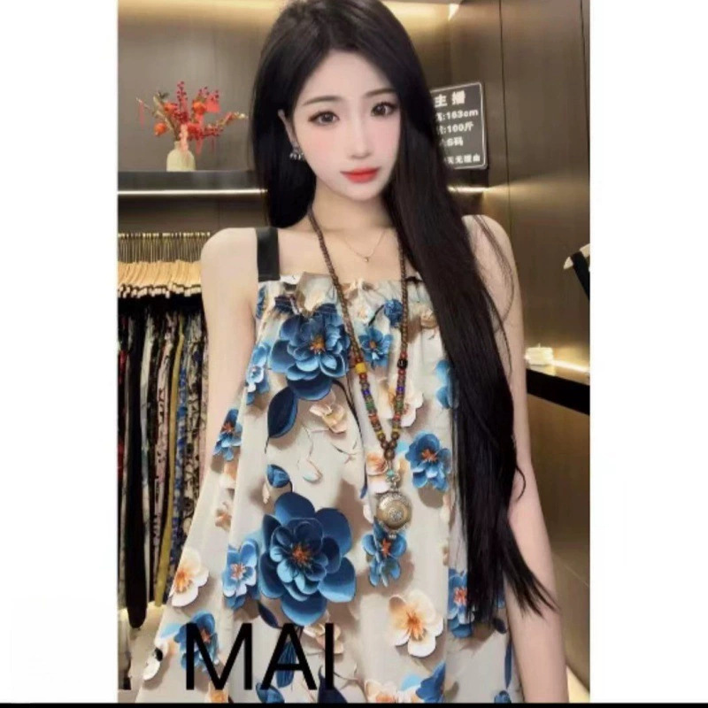 dress suit Plus Loose Long Dress with Printed Strap Women's Sleeveless dress Elegant Fashionable Strap Dress