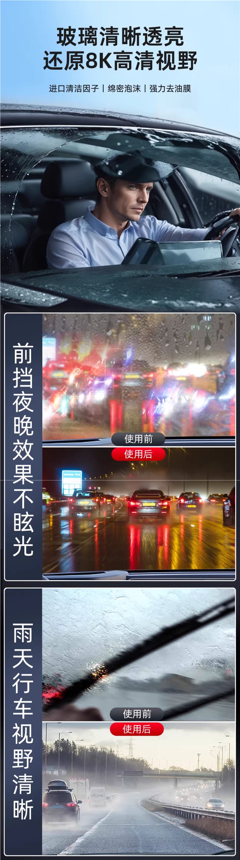 BlueShuai Oil Film Remover Cleaner for Car Glass, Removes Heavy Oil Film from Front Windshield and Car Windows