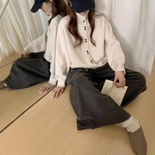 欧美跨境外贸新款加厚宽松大码单排双扣针织开衫长袖毛衣外套女